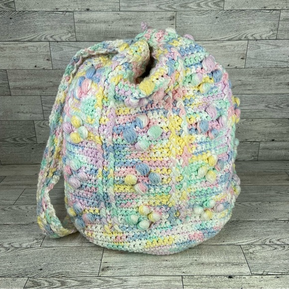 Crocheted ￼Shoulder Purse Tote Handbag White Tiedye Colorful - Picture 4 of 7